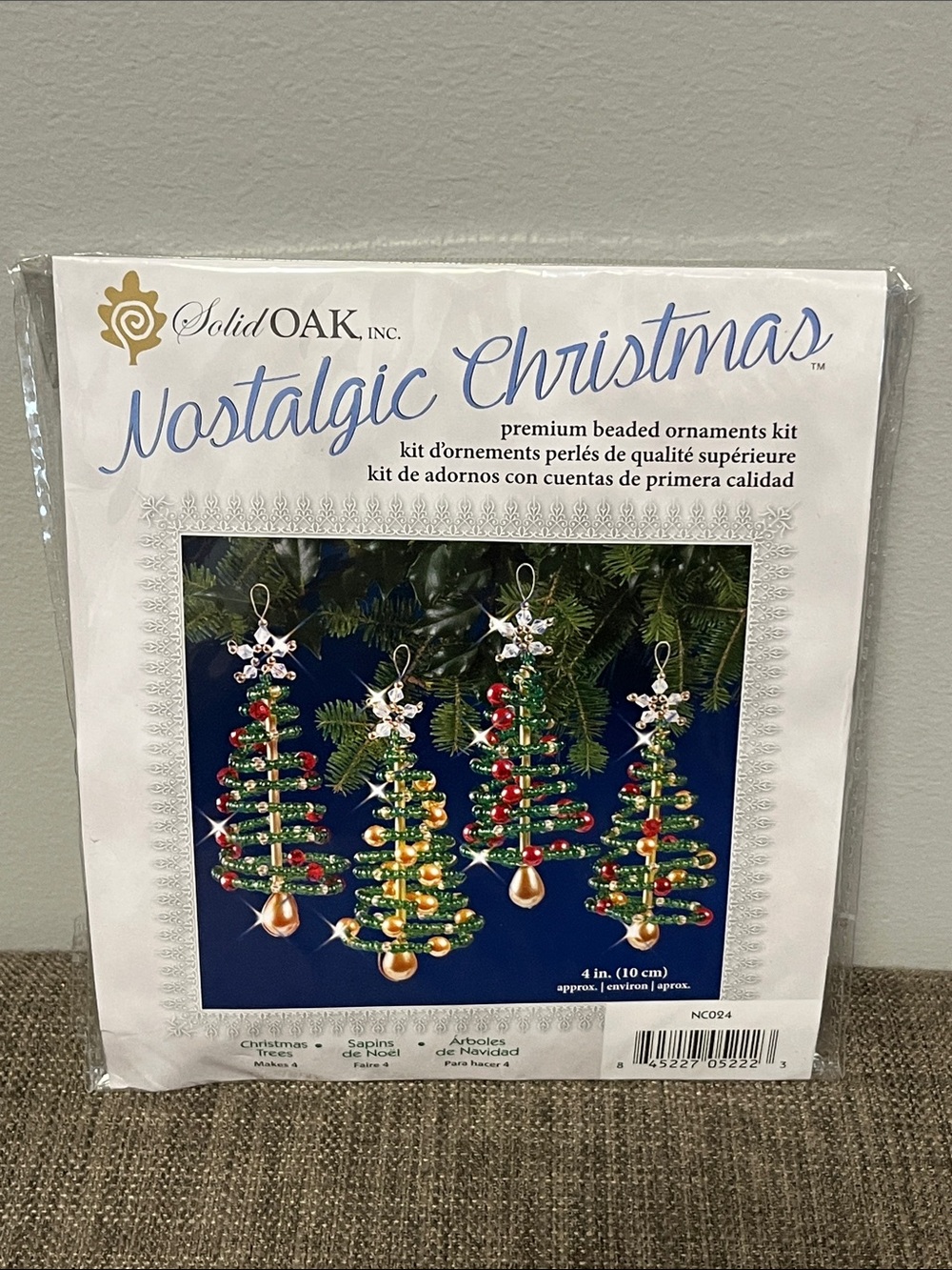 Solid Oak Nostalgic Christmas Green Beaded Tree Ornament Kit for 4 Trees